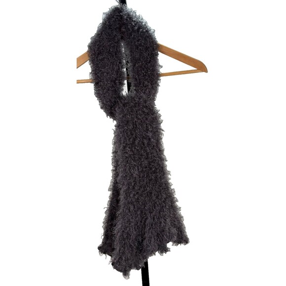 Y2K Vintage Eyelash Tube Scarf Wide Scalloped Hem Soft Fluffy Retro Coastal Boho - Picture 2 of 5